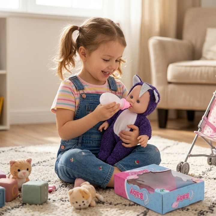 Muñeca Bebé Con Pijama De Peluche Y Tetero Niñas