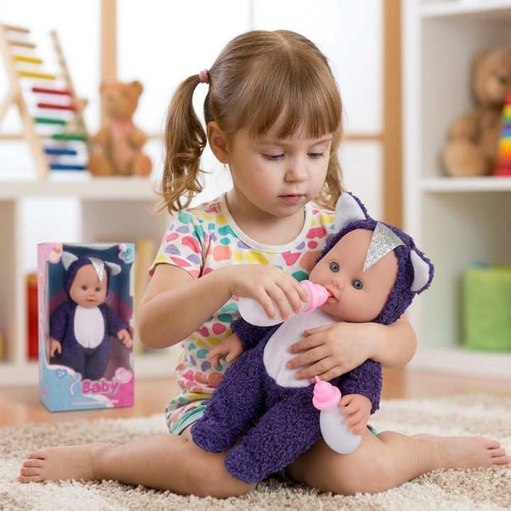 Muñeca Bebé Con Pijama De Peluche Y Tetero Niñas