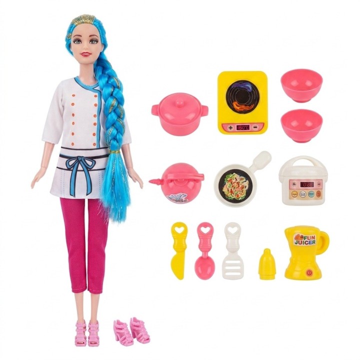 Muñeca Chef Cooking Girl Accesorios De Cocina Y Ollas