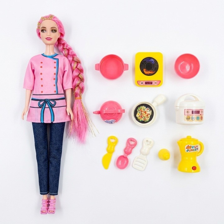 Muñeca Chef Cooking Girl Accesorios De Cocina Y Ollas
