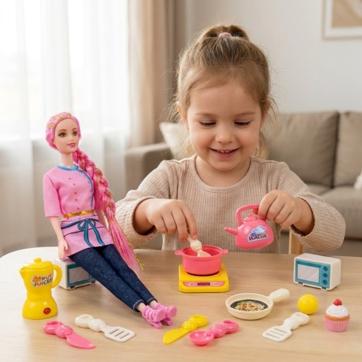 Muñeca Chef Cooking Girl Accesorios De Cocina Y Ollas