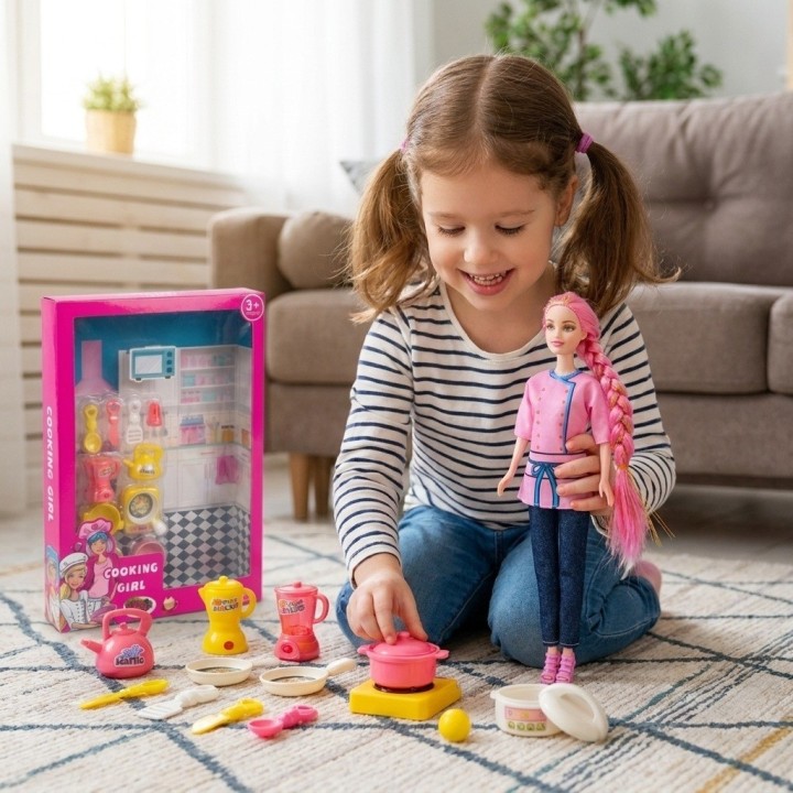 Muñeca Chef Cooking Girl Accesorios De Cocina Y Ollas