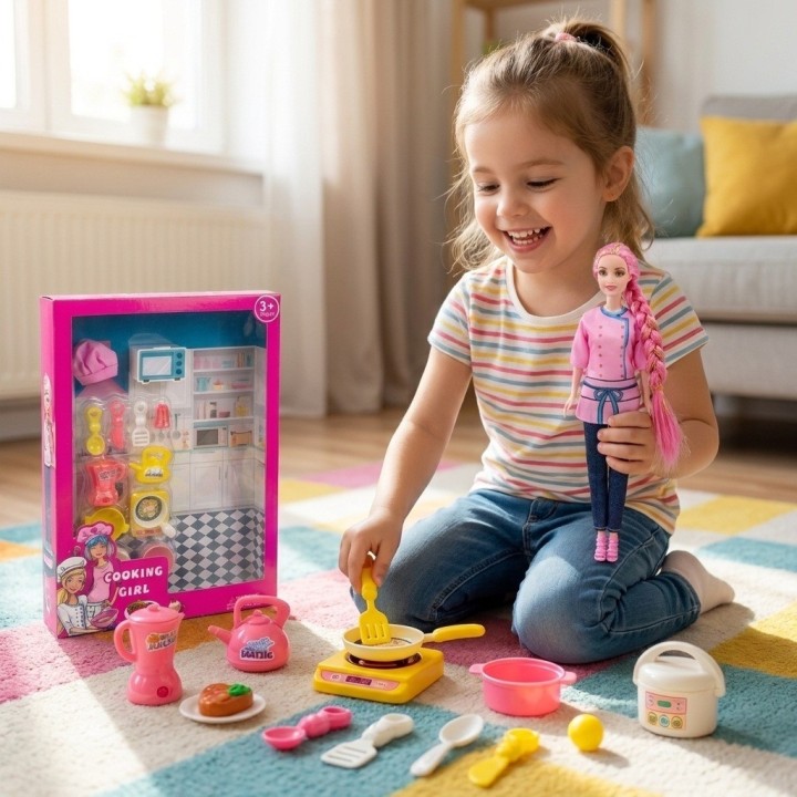 Muñeca Chef Cooking Girl Accesorios De Cocina Y Ollas