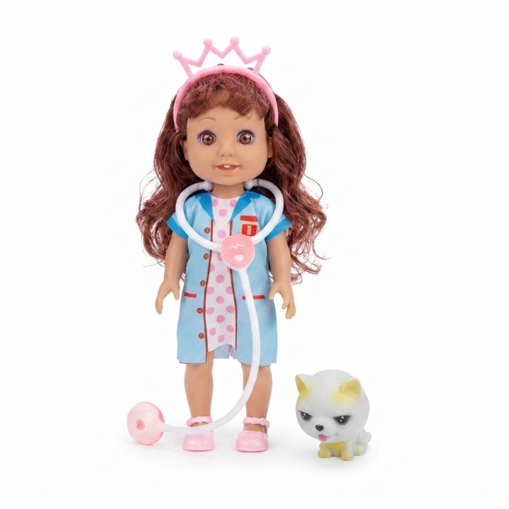 Muñeca Doctora Veterinaria Con Estetoscopio Y Mascota
