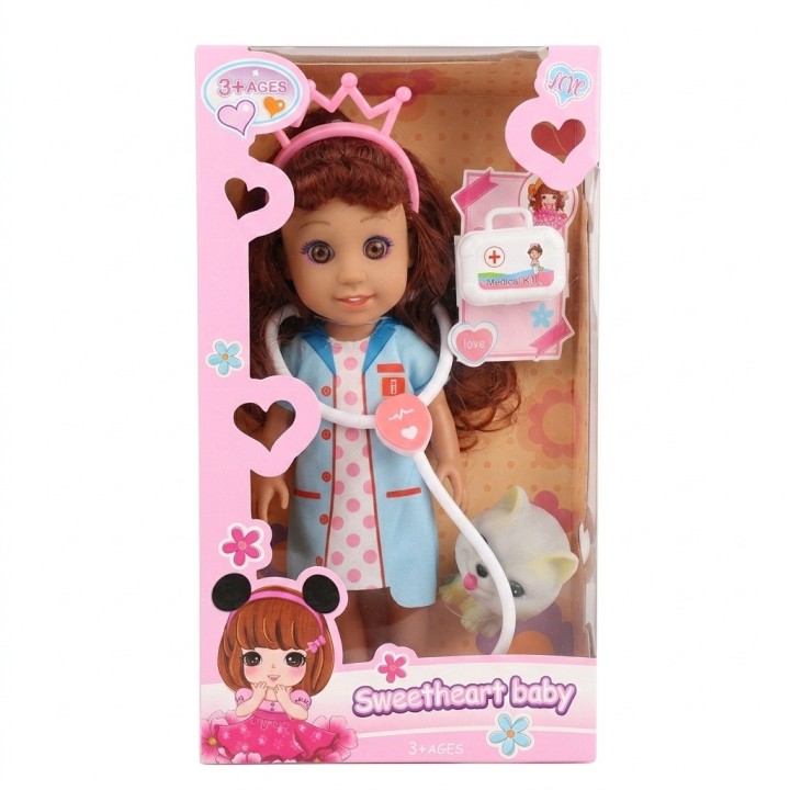 Muñeca Doctora Veterinaria Con Estetoscopio Y Mascota