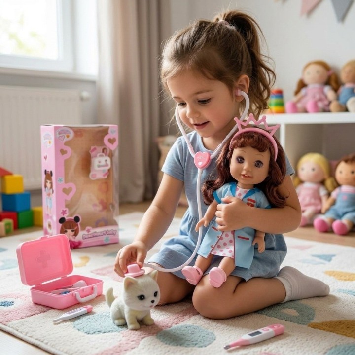Muñeca Doctora Veterinaria Con Estetoscopio Y Mascota