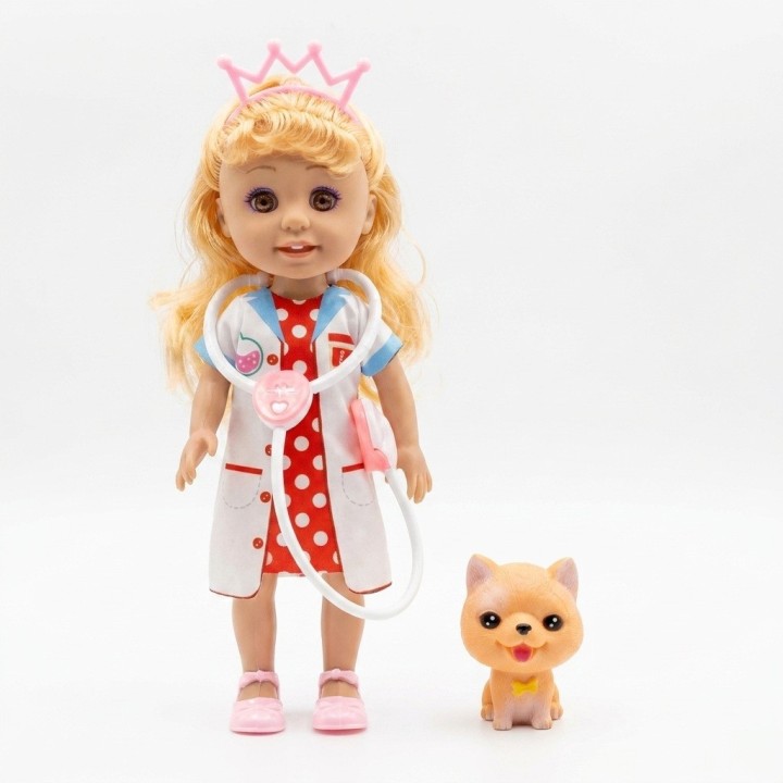 Muñeca Doctora Veterinaria Con Estetoscopio Y Mascota