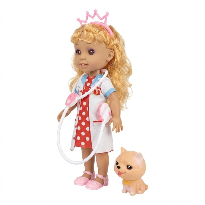 Muñeca Doctora Veterinaria Con Estetoscopio Y Mascota