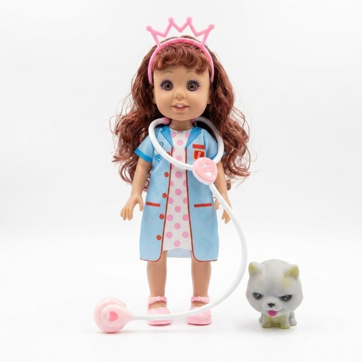 Muñeca Doctora Veterinaria Con Estetoscopio Y Mascota