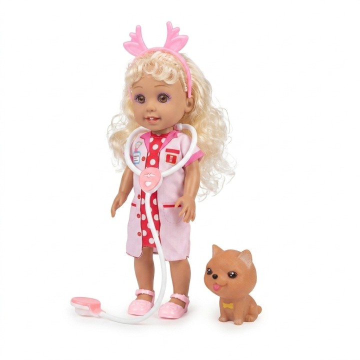 Muñeca Doctora Veterinaria Con Estetoscopio Y Mascota