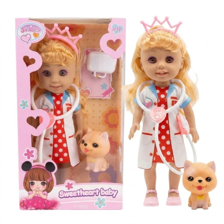 Muñeca Doctora Veterinaria Con Estetoscopio Y Mascota