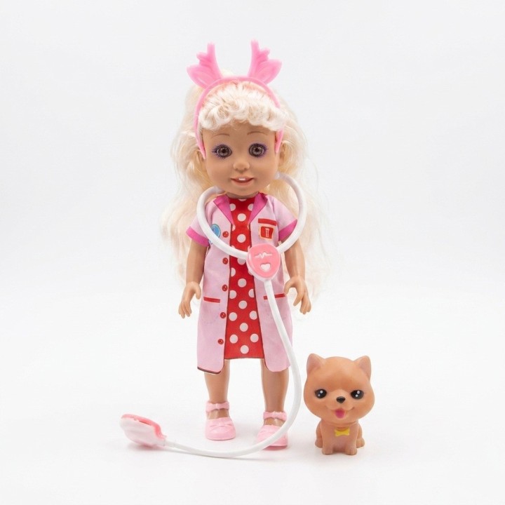 Muñeca Doctora Veterinaria Con Estetoscopio Y Mascota