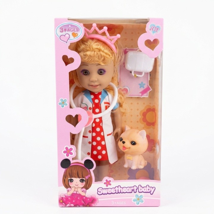 Muñeca Doctora Veterinaria Con Estetoscopio Y Mascota
