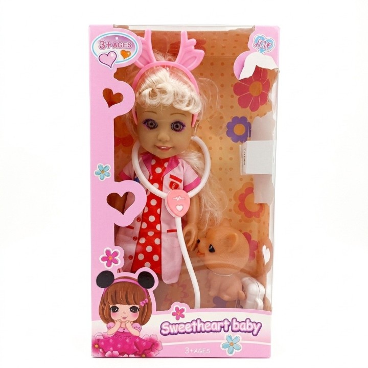 Muñeca Doctora Veterinaria Con Estetoscopio Y Mascota