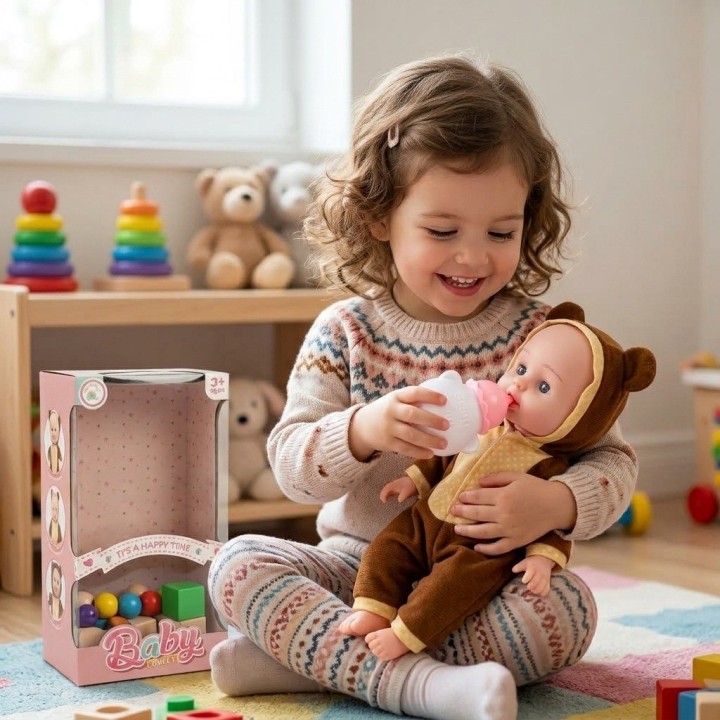 Muñeca Bebé Baby Lovely Con Pijama Y Tetero