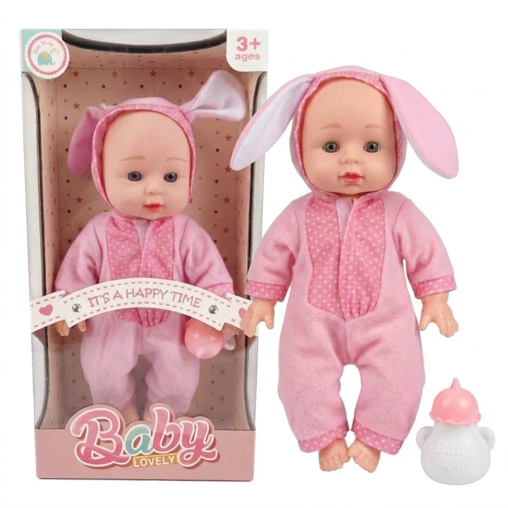 Muñeca Bebé Baby Lovely Con Pijama Y Tetero