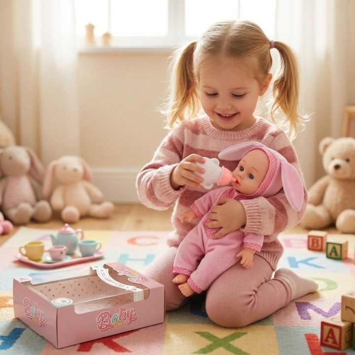 Muñeca Bebé Baby Lovely Con Pijama Y Tetero