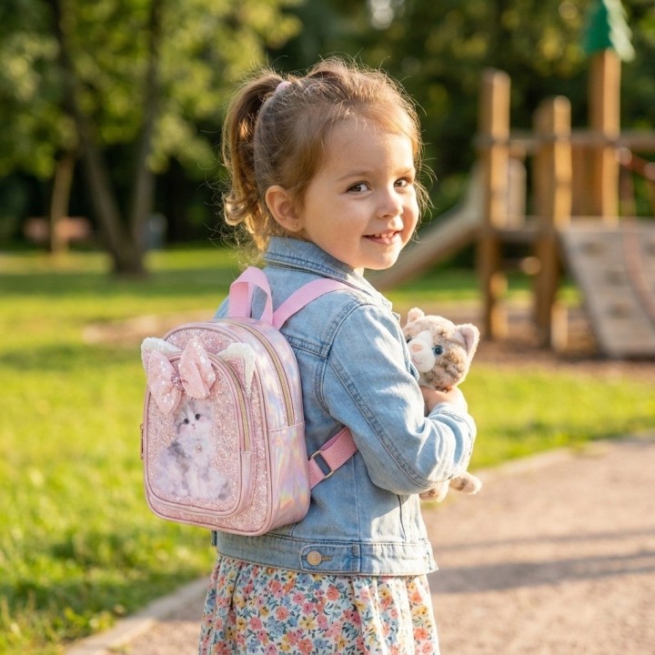Minimochila Brillante Infantil Con Diseño De Gatito