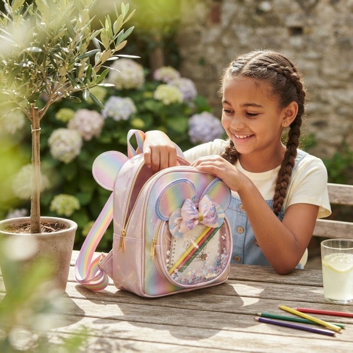 Morral Niña Holográfico Orejas Ratón Y Lazo