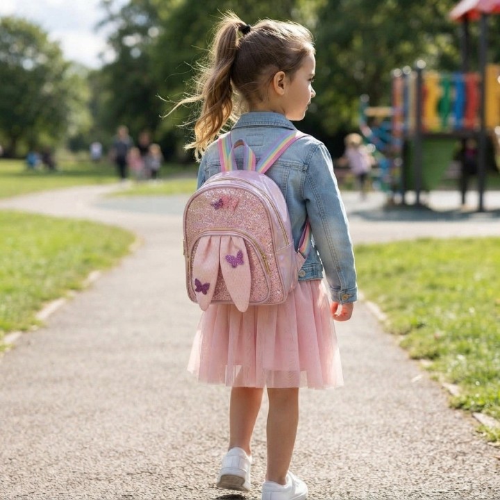 Morral Para Niña Brillante Orejas Conejo Y Mariposas