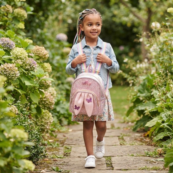Morral Para Niña Brillante Orejas Conejo Y Mariposas