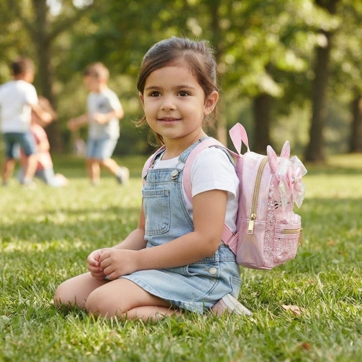 Minimochila Rosa Con Orejas Lazo Y Purpurina Niñas