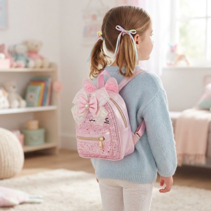 Minimochila Rosa Con Orejas Lazo Y Purpurina Niñas