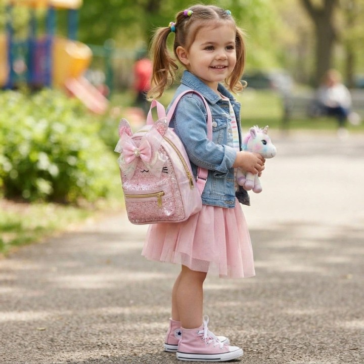 Minimochila Rosa Con Orejas Lazo Y Purpurina Niñas