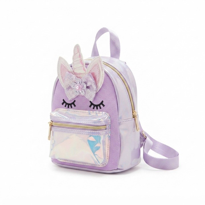 Minimochila Infantil Unicornio Morado Con Lentejuelas
