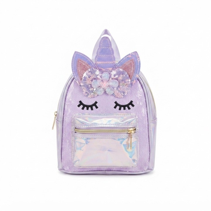 Minimochila Infantil Unicornio Morado Con Lentejuelas