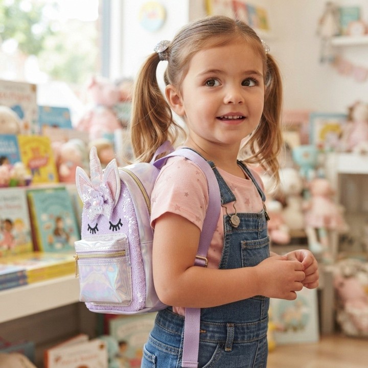 Minimochila Infantil Unicornio Morado Con Lentejuelas