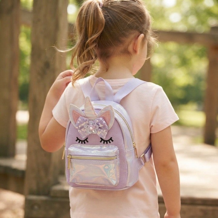 Minimochila Infantil Unicornio Morado Con Lentejuelas