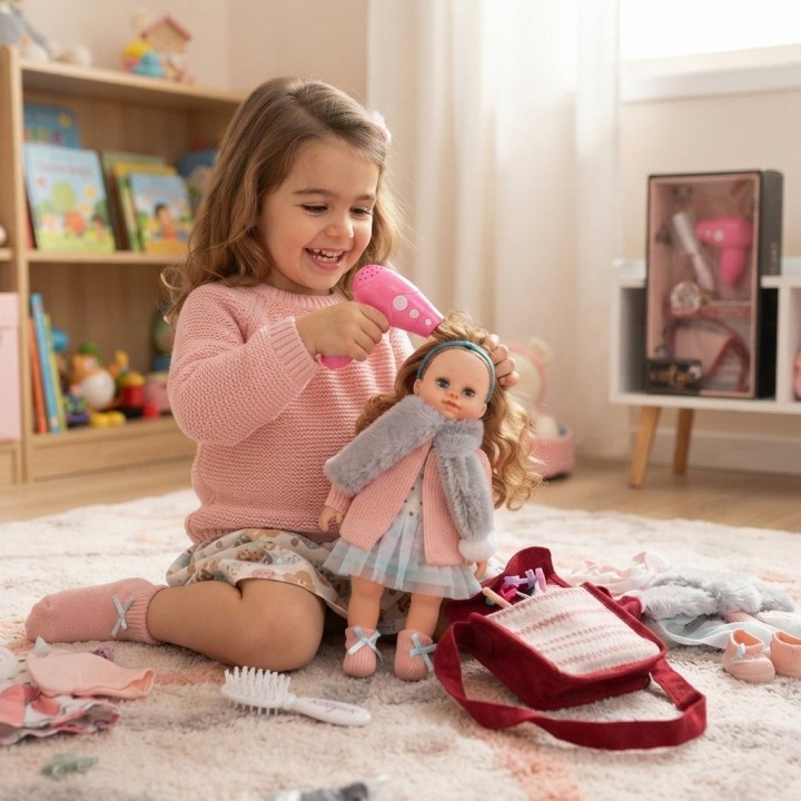 Muñeca De Moda Con Accesorios De Belleza Y Bolso Para Niñas