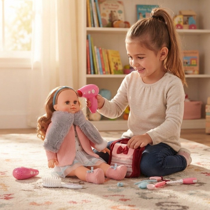 Muñeca De Moda Con Accesorios De Belleza Y Bolso Para Niñas