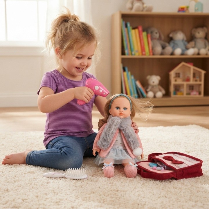 Muñeca De Moda Con Accesorios De Belleza Y Bolso Para Niñas