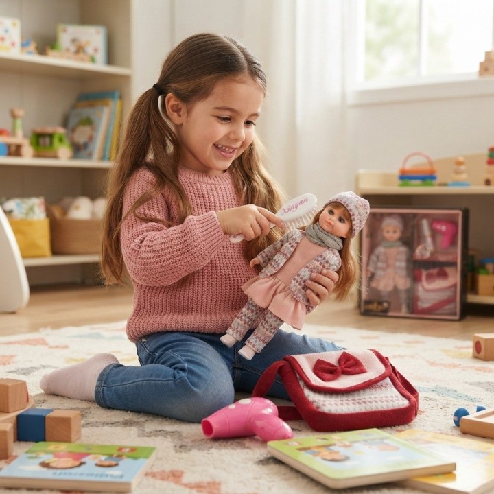 Muñeca De Moda Con Accesorios De Belleza Y Bolso Para Niñas