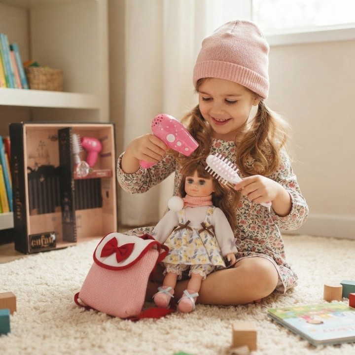 Muñeca Elegante Con Accesorios De Belleza Y Bolso Para Niñas