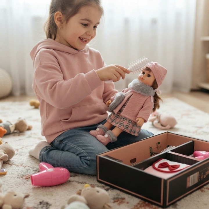 Muñeca Elegante Con Accesorios De Belleza Y Bolso Para Niñas