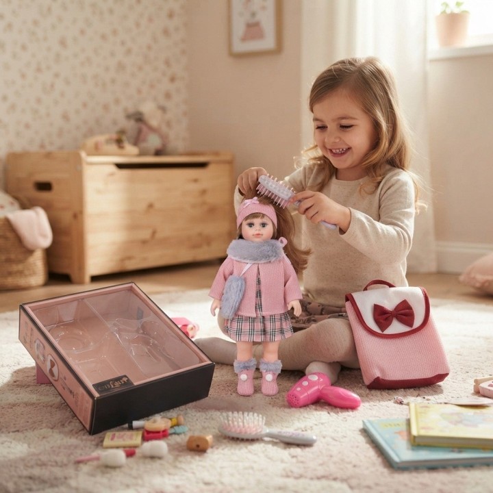 Muñeca Elegante Con Accesorios De Belleza Y Bolso Para Niñas