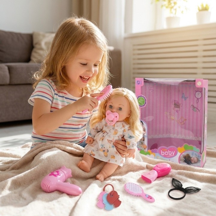 Muñeca Interactiva Bebé Con Sonidos Secador Y Accesorios