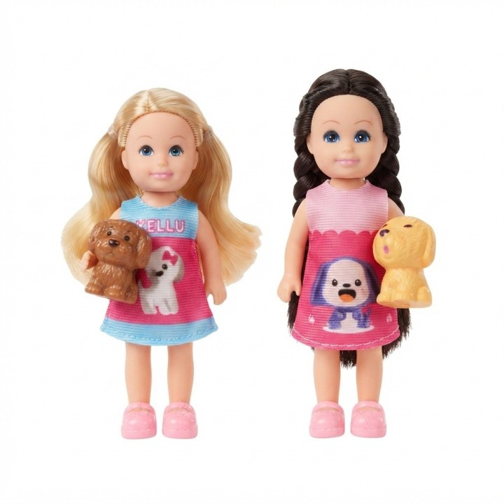 Dúo Muñecas Infantiles Cute Lovable Con Perritos Mascotas