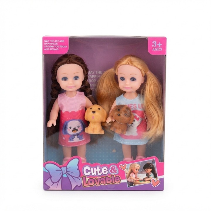 Dúo Muñecas Infantiles Cute Lovable Con Perritos Mascotas