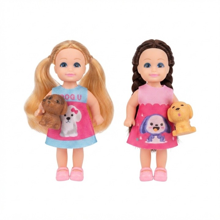 Dúo Muñecas Infantiles Cute Lovable Con Perritos Mascotas