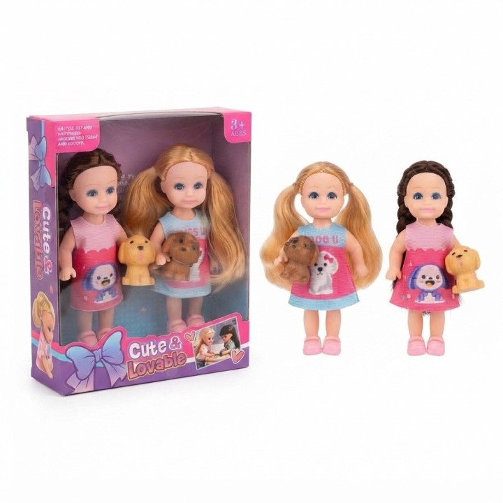 Dúo Muñecas Infantiles Cute Lovable Con Perritos Mascotas