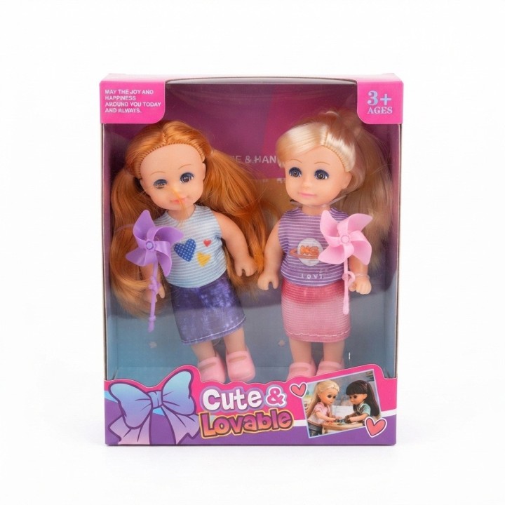 Pack 2 Mini Muñecas Cute Lovable Con Molinete De Juguete