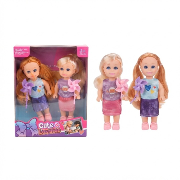 Pack 2 Mini Muñecas Cute Lovable Con Molinete De Juguete
