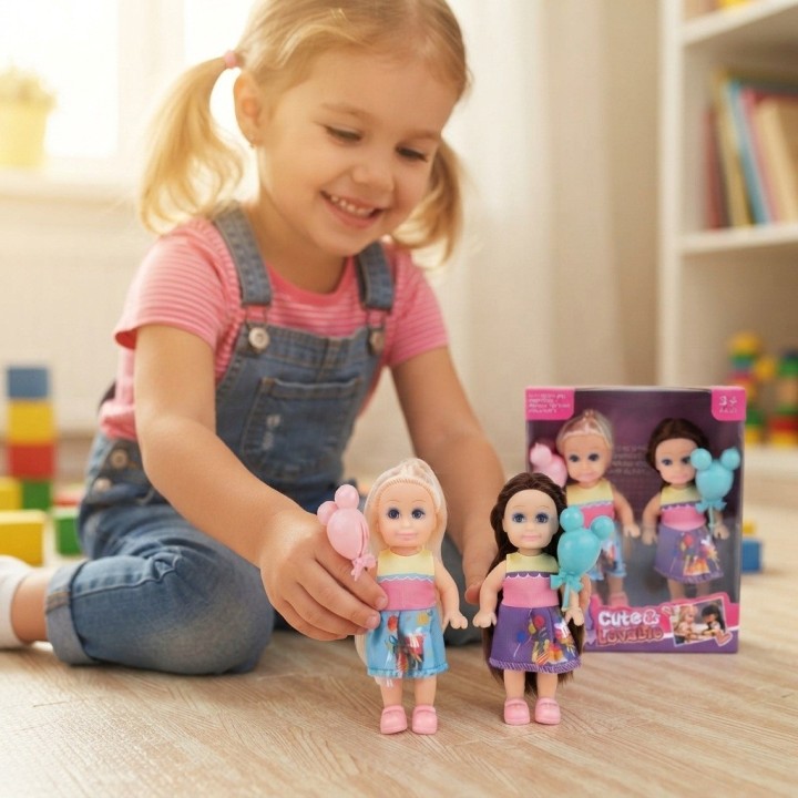 Set 2 Muñecas Mini Cute Lovable Con Globos Para Niñas