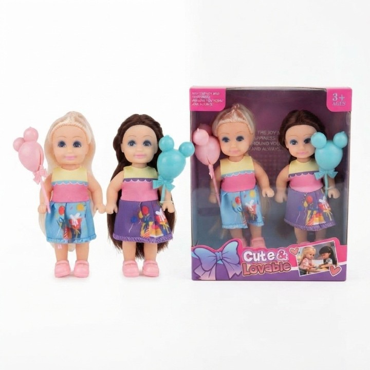 Set 2 Muñecas Mini Cute Lovable Con Globos Para Niñas