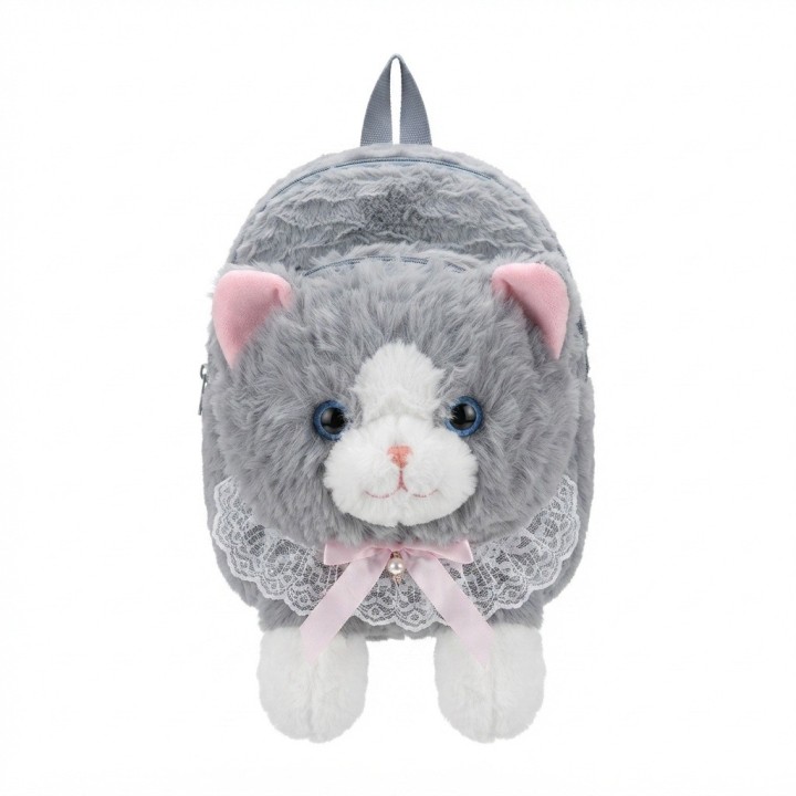 Mochila Infantil Peluche Gato Con Lazo Y Encaje