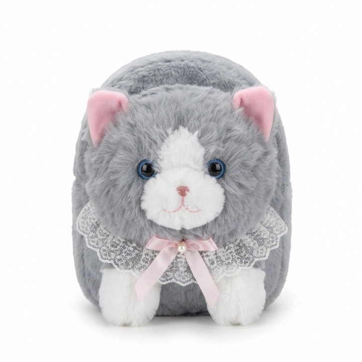 Mochila Infantil Peluche Gato Con Lazo Y Encaje